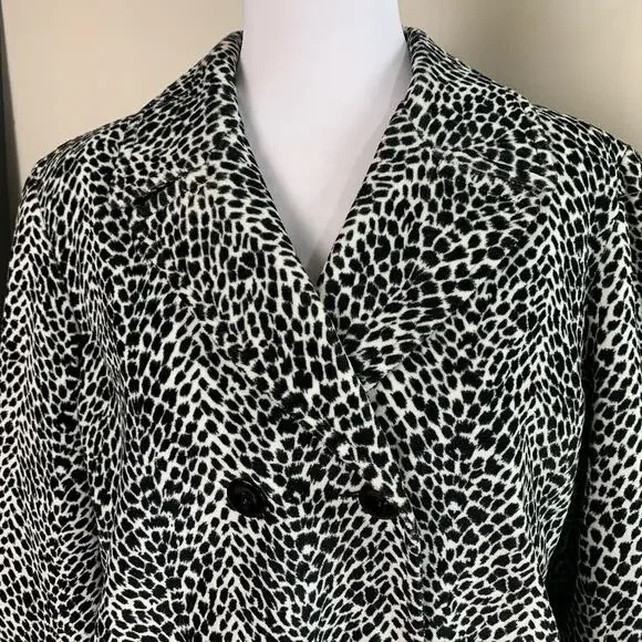 Vintage Sz L Animal Print Leopard Velvet Double Breasted Blazer Jacket Black Wht - Picture 7 of 16